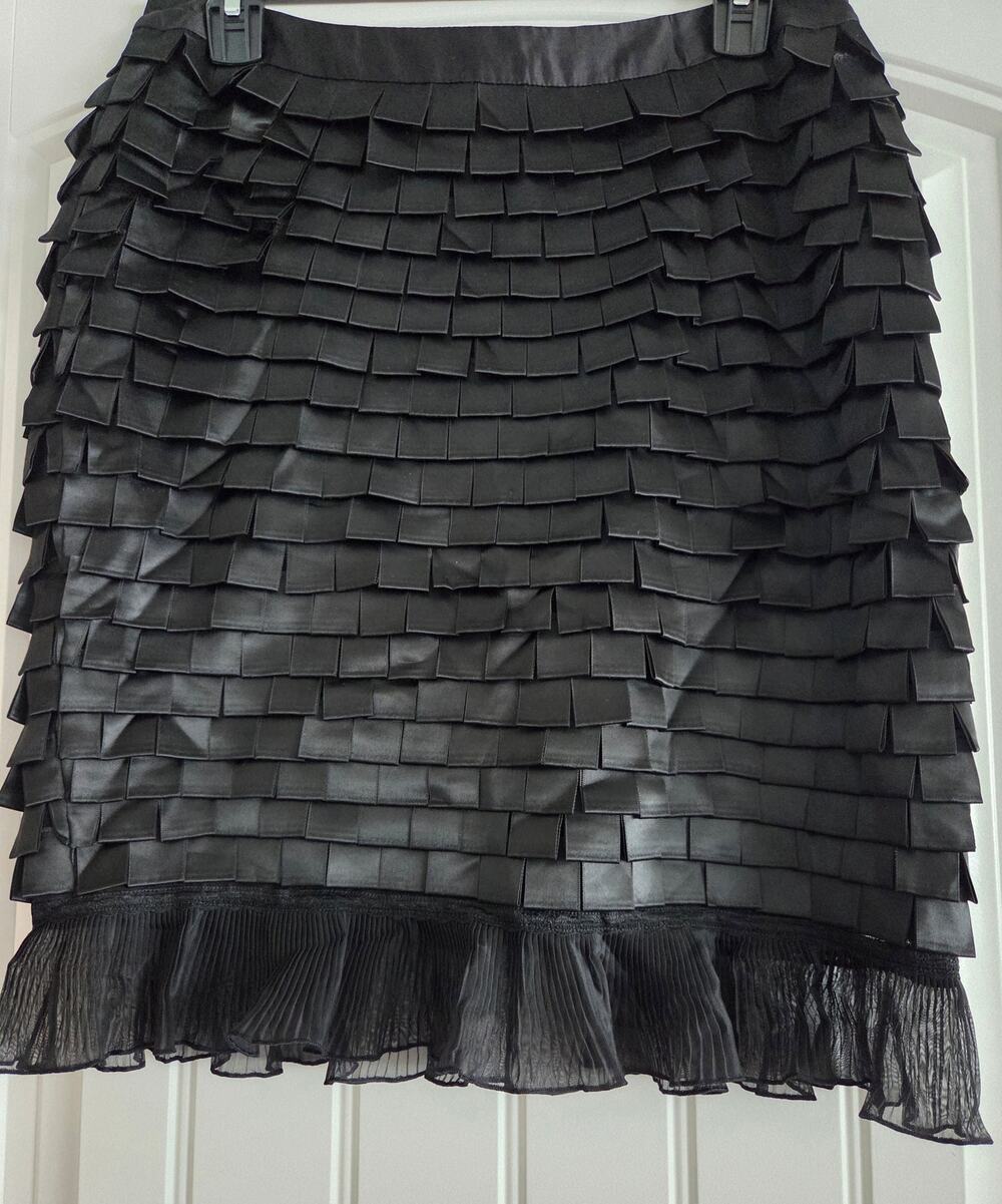 Yoana Baraschi Anthropologie Black Tier Ribbon Ruffle Mini Skirt 4 100% Viscose